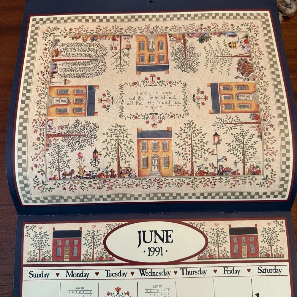 1991‎ Country Sampler Calendar –Noah's Ark – 12x12 – Folk Art Cottagecore